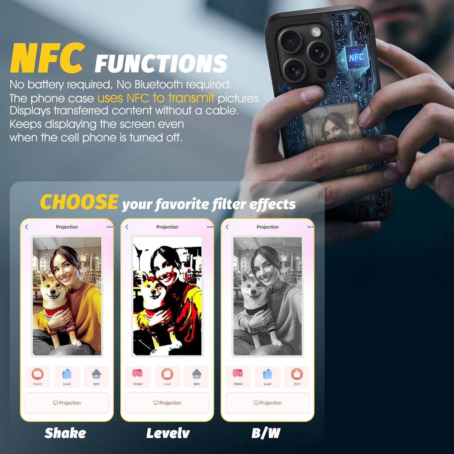 "Custom NFC-Synced iPhone Case with E-Ink Display – Personalize Your Phone Anytime!"